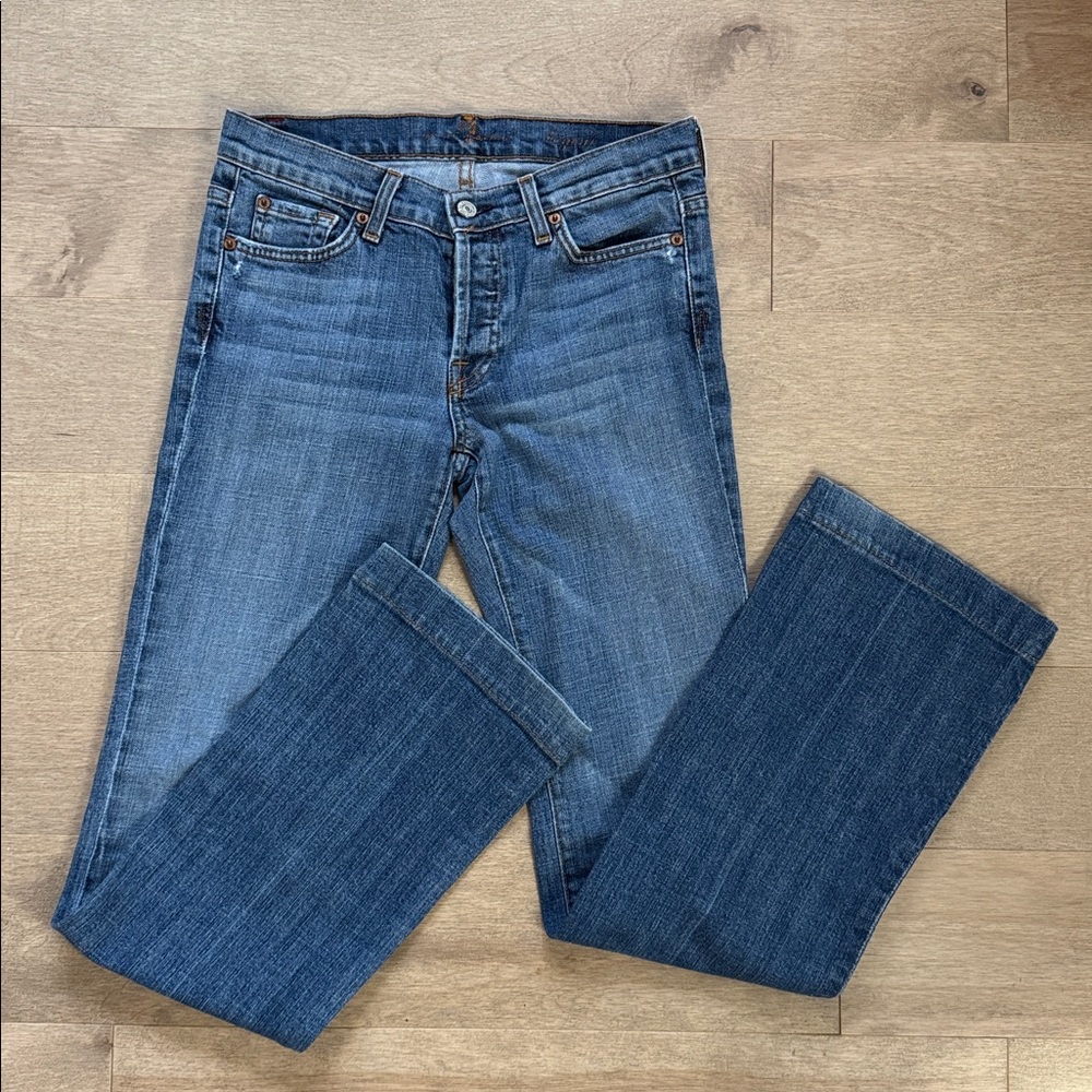 7 For All Mankind classic blue denim straight leg jeans. - Picture 2 of 15